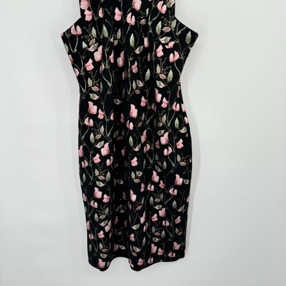 Bebe Floral Print Halter Black & Pink metallic floral Midi Dress size 12 womens - Picture 8 of 10